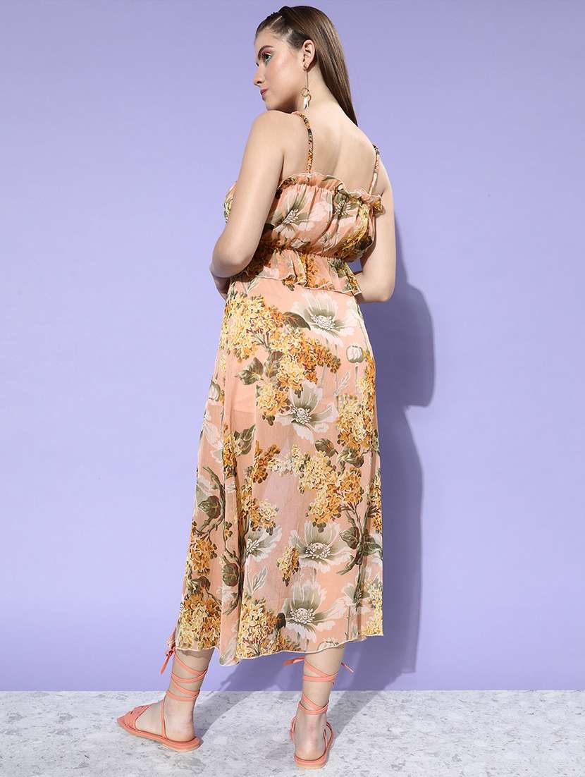 peach floral crop top & side slit skirt set - 18446989 - Standard Image - 2