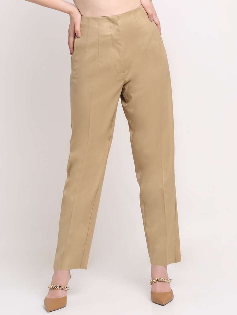 women solid pleated cigarette pants