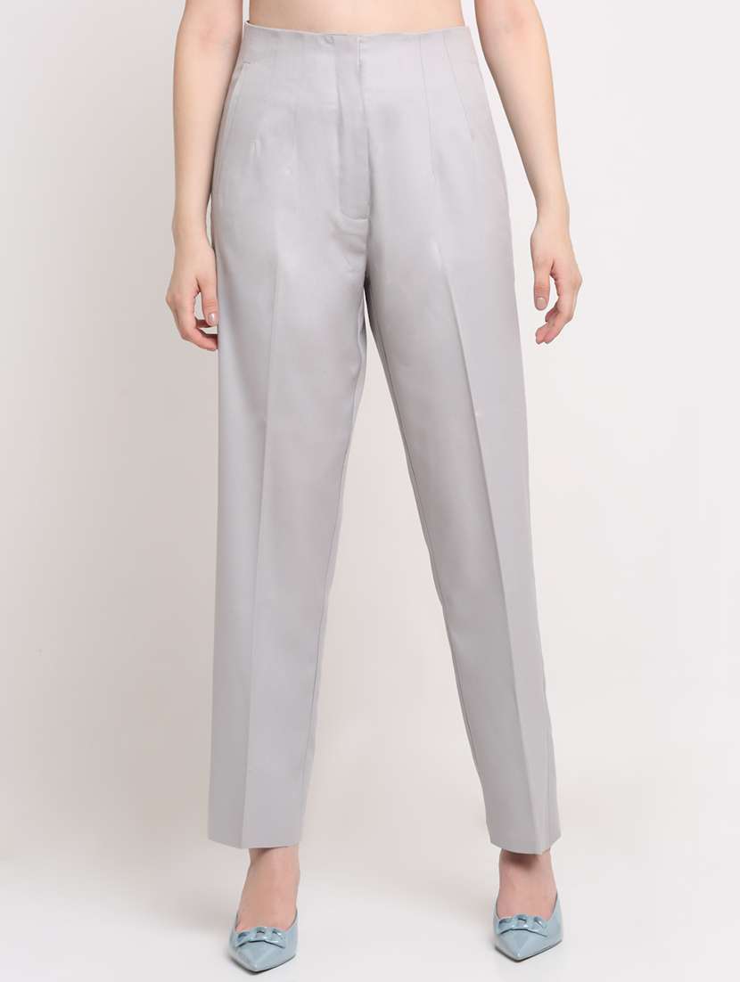 women solid pleated cigarette pants