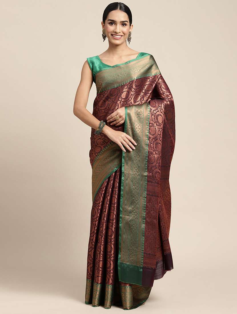 self design zari work woven saree with blouse