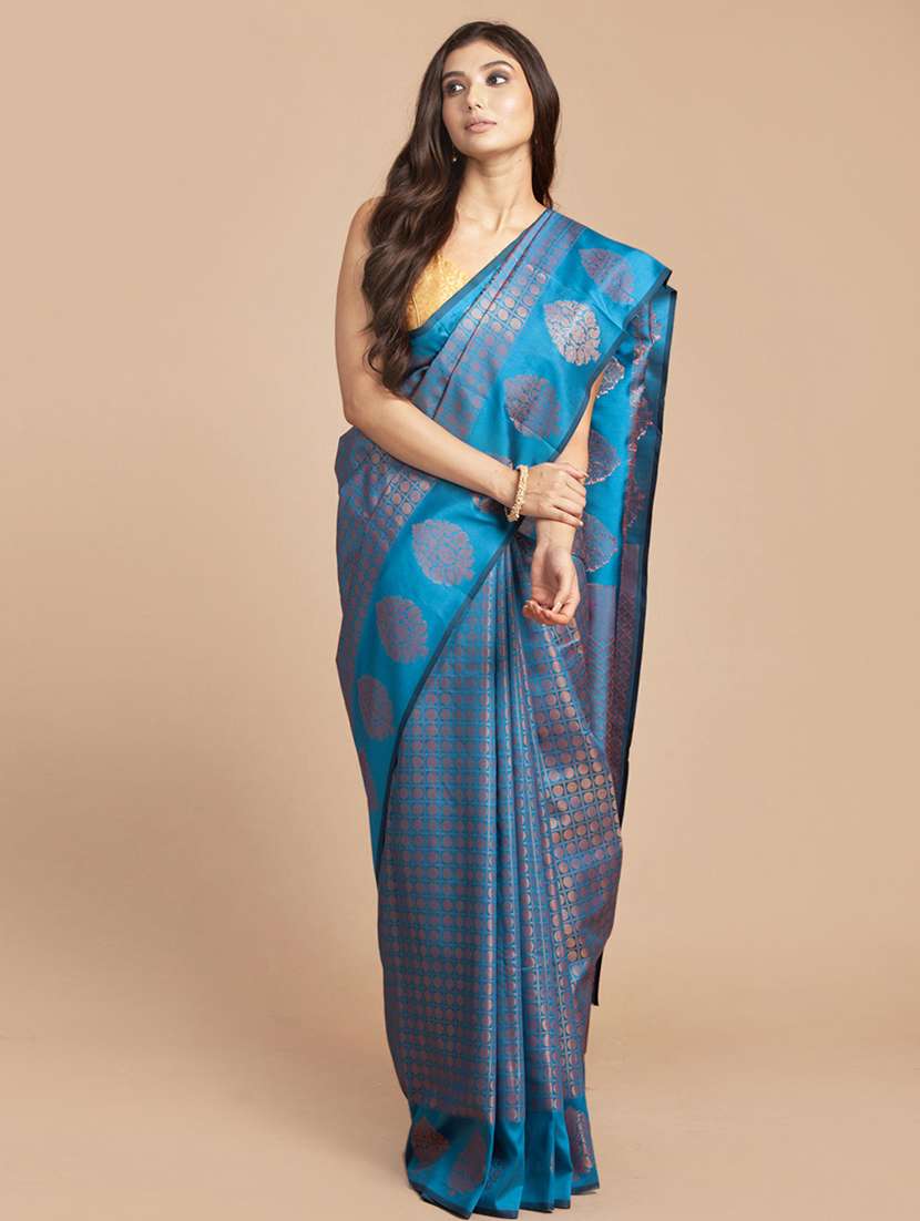 self design zari work woven saree with blouse