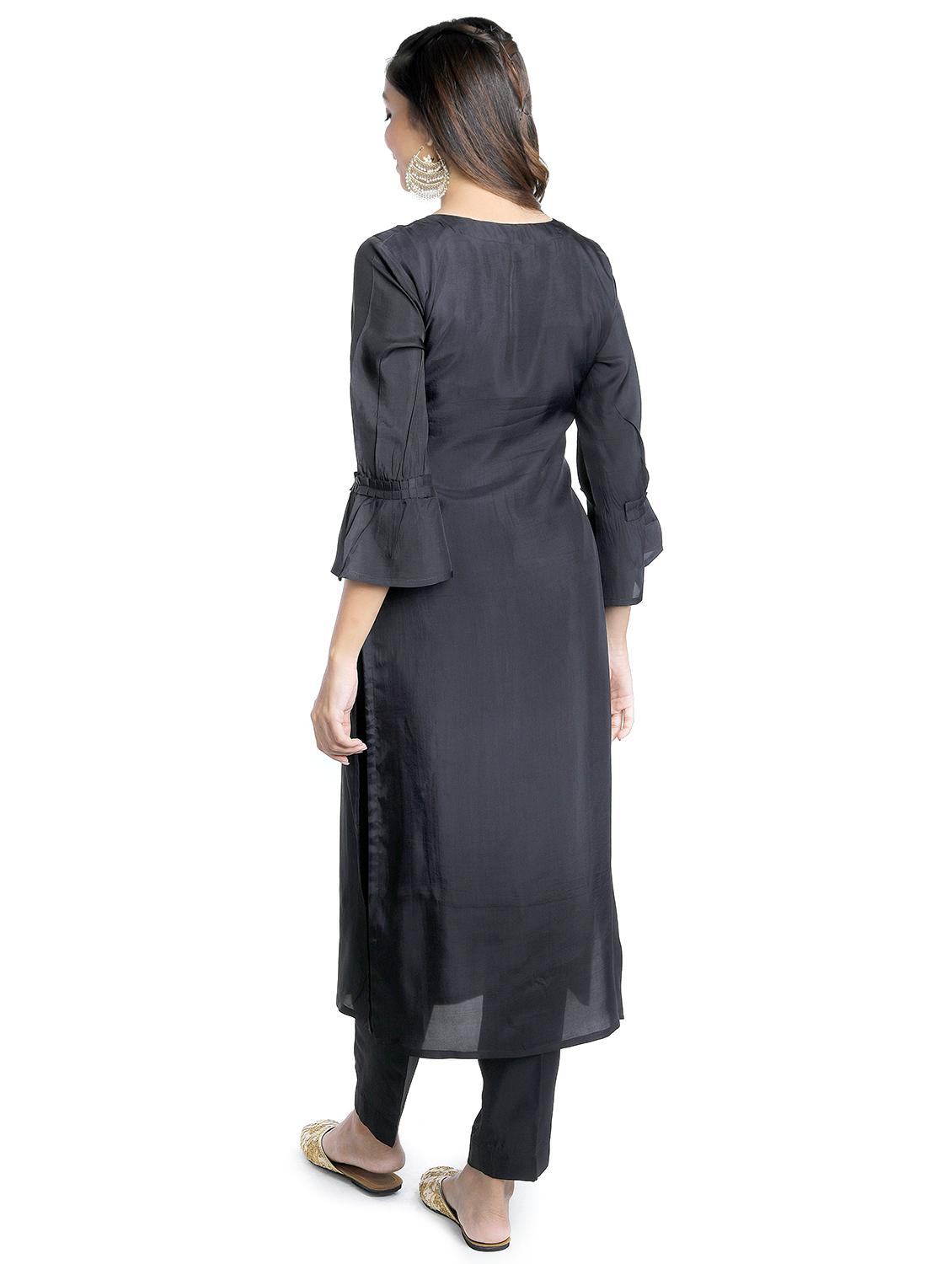 embroidered round neck kurta pant set - 18447439 - Standard Image - 2