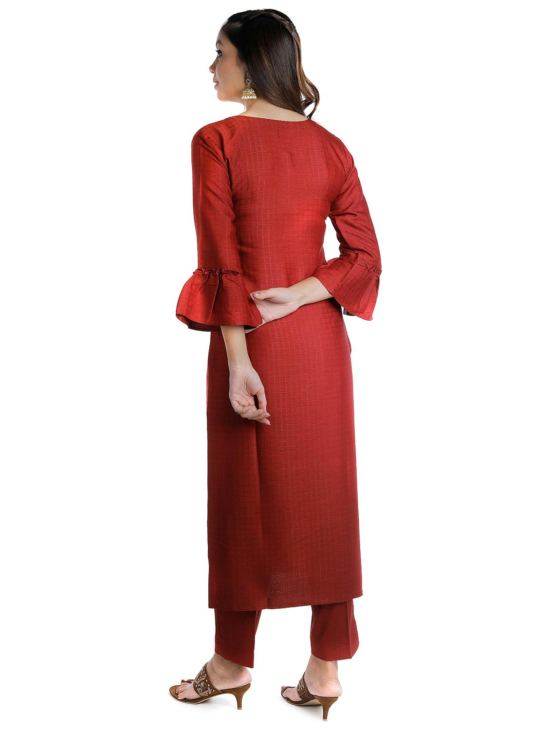 maroon kurta pant set - 18447441 - Standard Image - 2