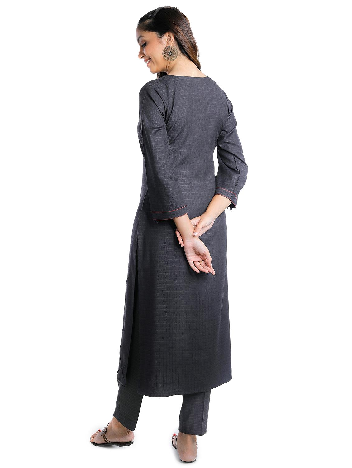 women grey embroidered kurta pant set - 18447444 - Standard Image - 2