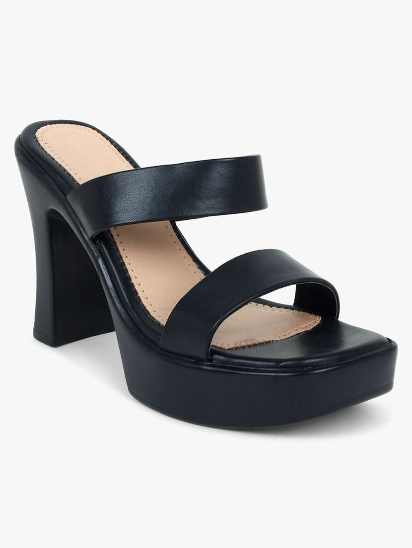 black synthetic slip on sandals