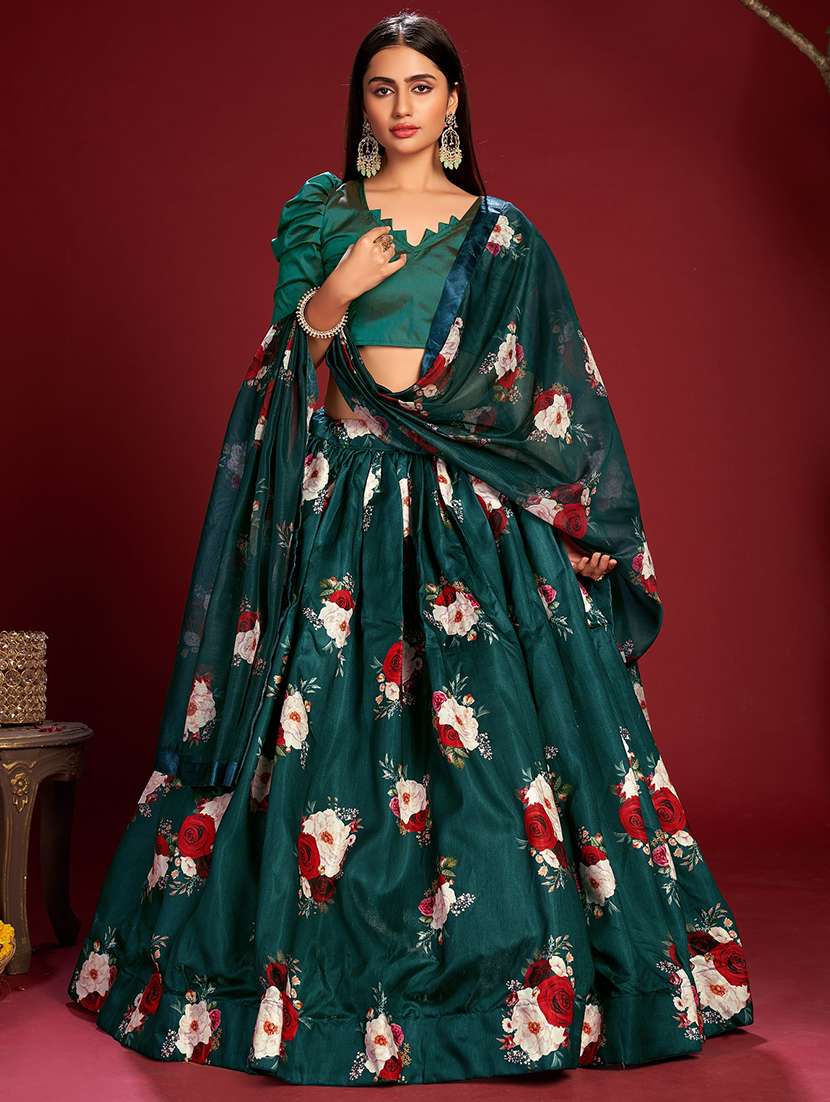 digital floral flared semi- stitched lehenga with dupatta