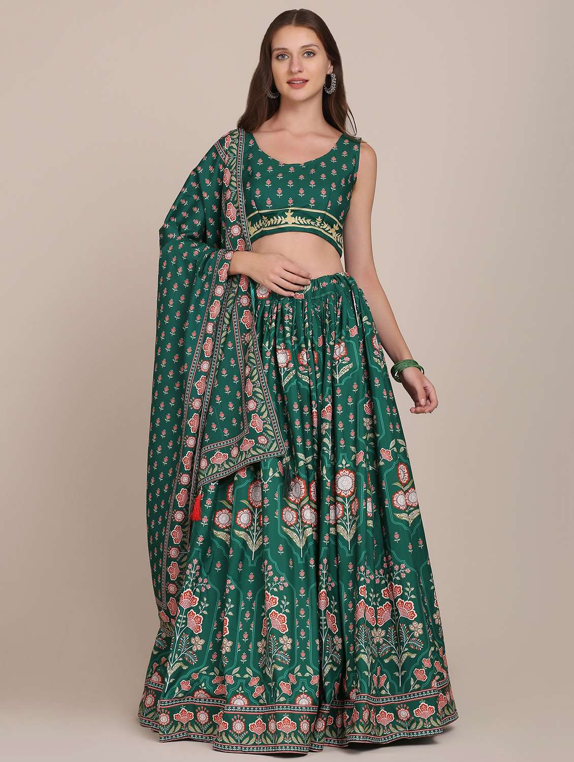 teal digital print semi- stitched lehenga with dupatta