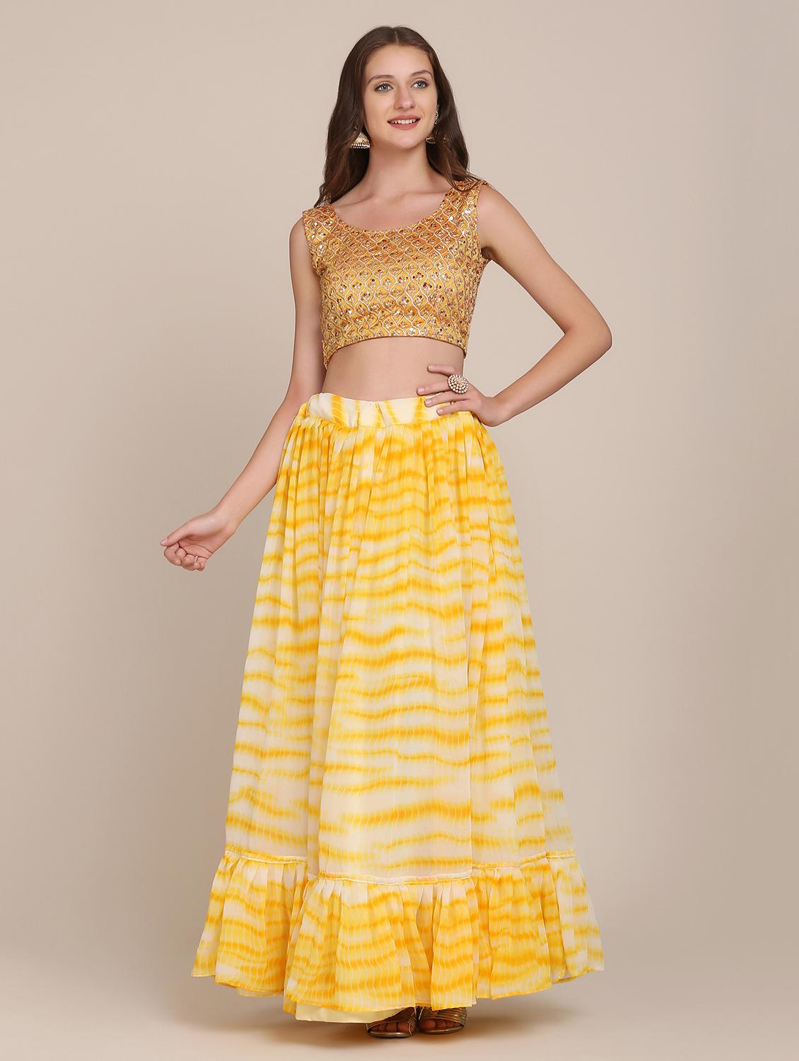shibori tiered semi- stitched lehenga with dupatta - 18447922 - Standard Image - 2