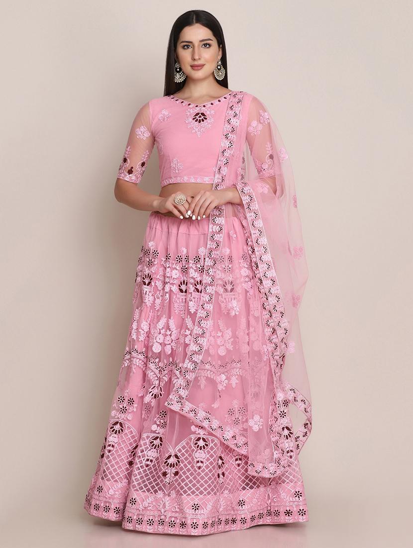 embroidered semi- stitched lehenga with dupatta - 18447925 - Zoom Image - 0