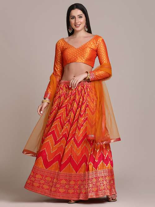 chevron flared semi- stitched lehenga with dupatta