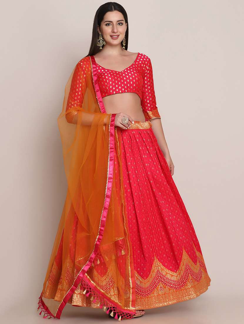 magenta flared semi- stitched lehenga with dupatta - 18447932 - Zoom Image - 0