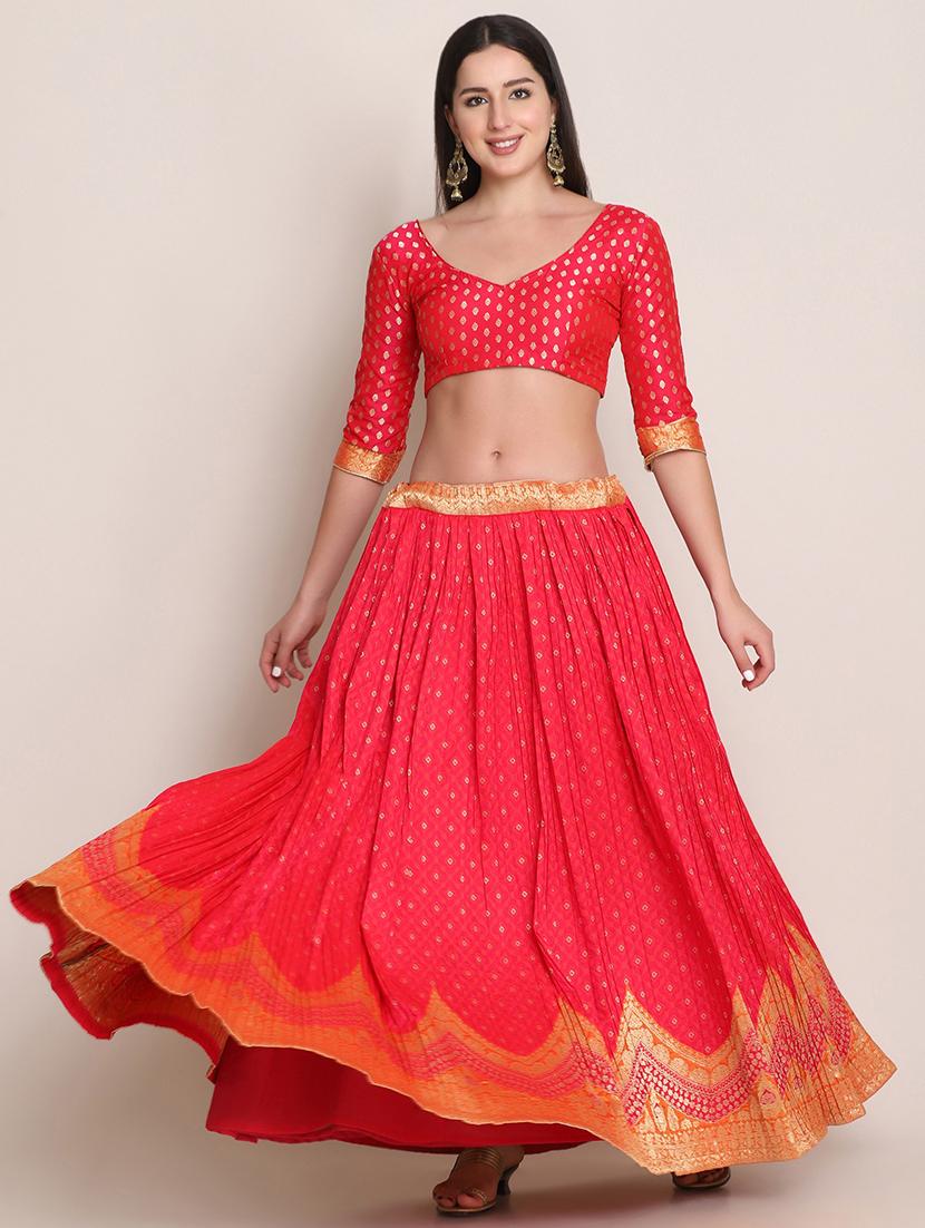 magenta flared semi- stitched lehenga with dupatta - 18447932 - Standard Image - 2