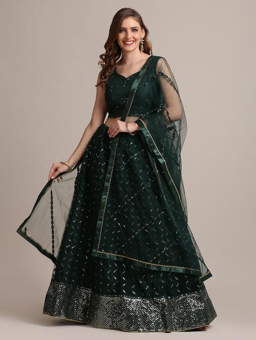 bottle green flared lehenga - 18447953 -  Standard Image - 0