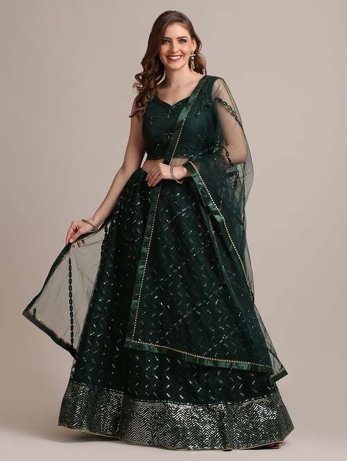 bottle green flared lehenga