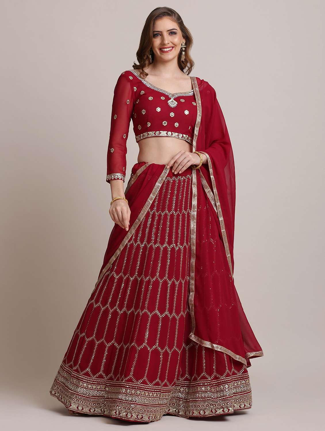 maroon flared lehenga with dupatta