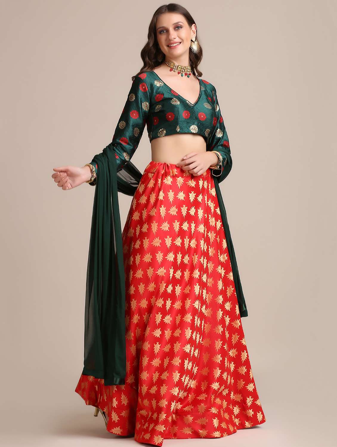 Printed Flared Lehenga With Dupatta