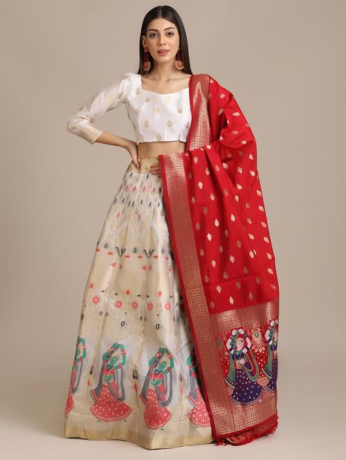 brocade flared lehenga with dupatta - 18447970 - Standard Image - 0