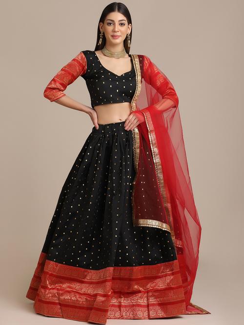 black flared lehenga with dupatta - 18447978 -  Standard Image - 0