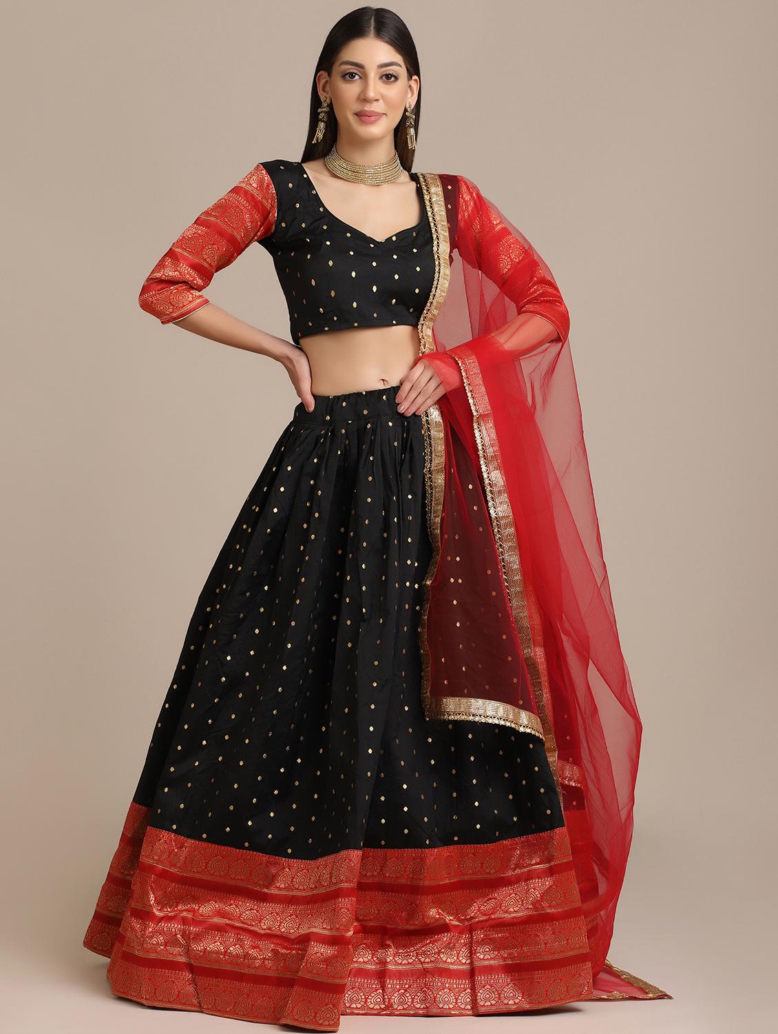 black flared lehenga with dupatta - 18447978 -  Zoom Image - 0