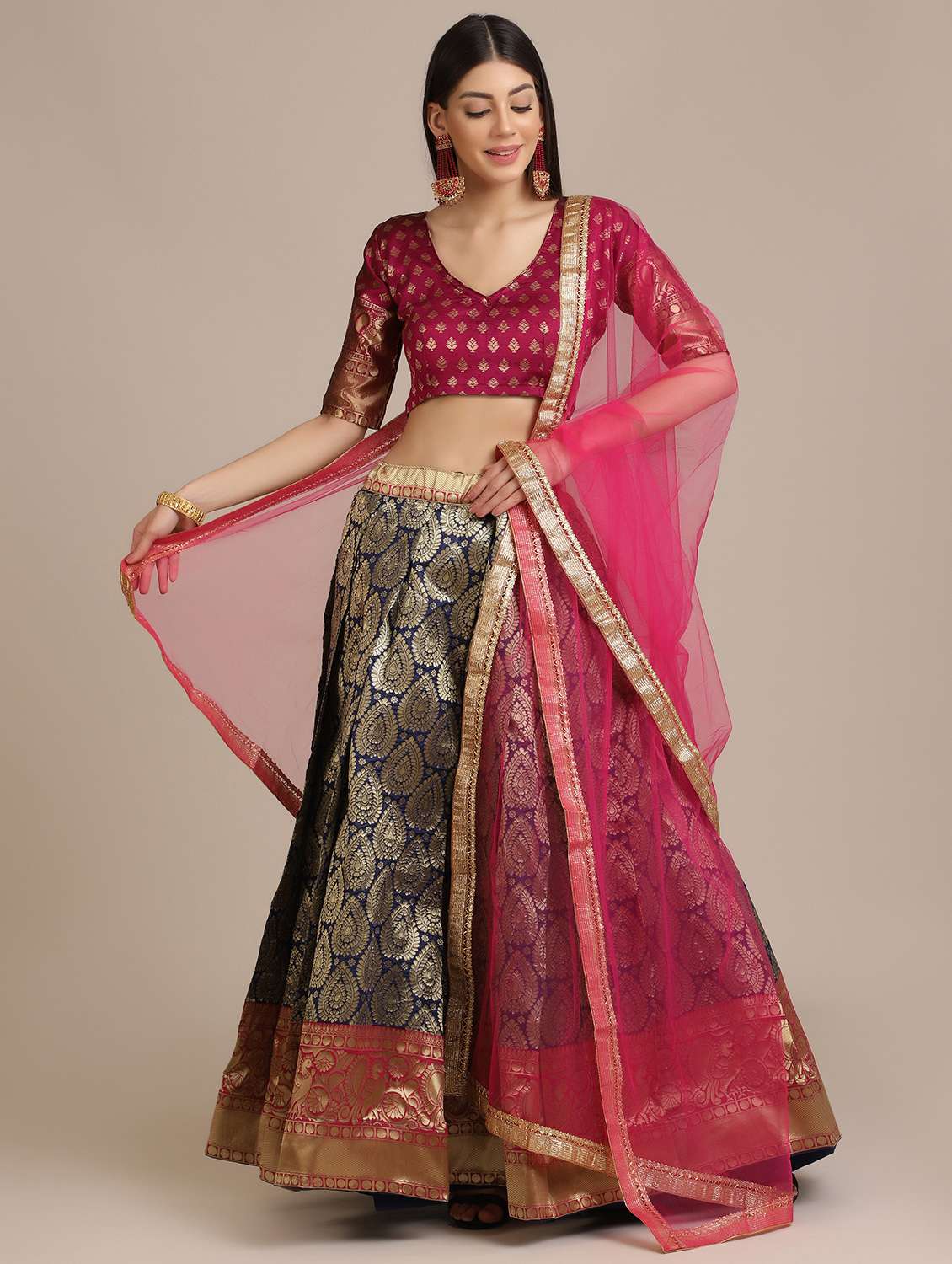 brocade flared lehenga with dupatta
