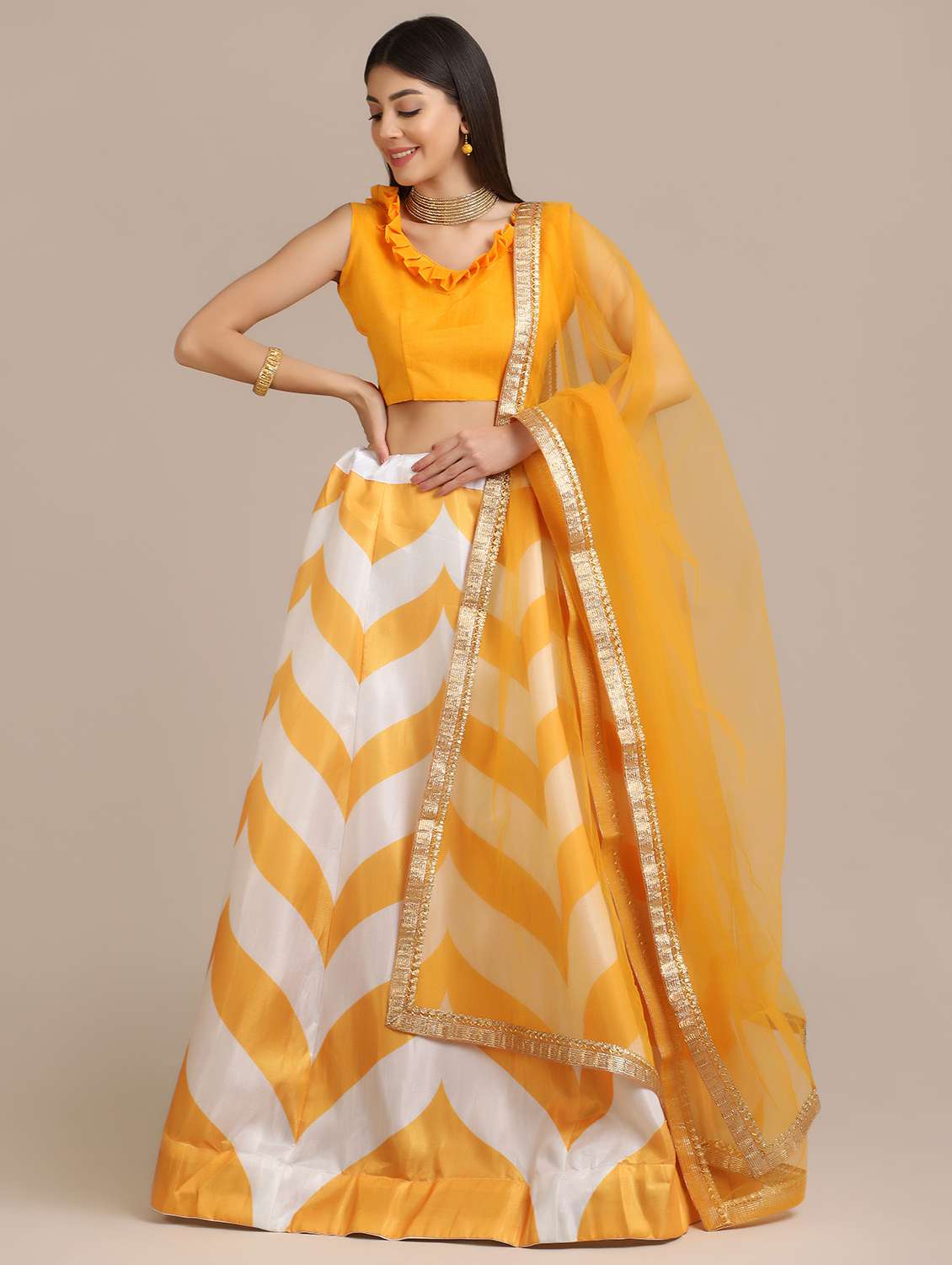 chevron flared lehenga with dupatta