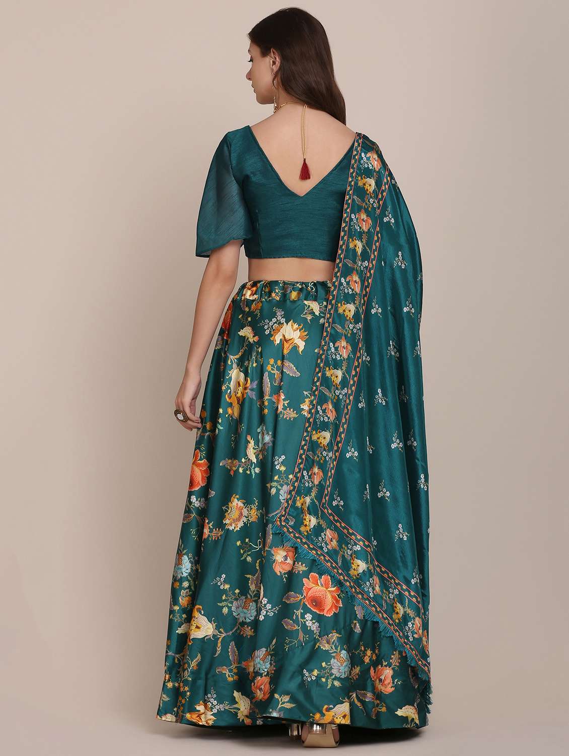 teal digital floral flared lehenga - 18447996 -  Standard Image - 2