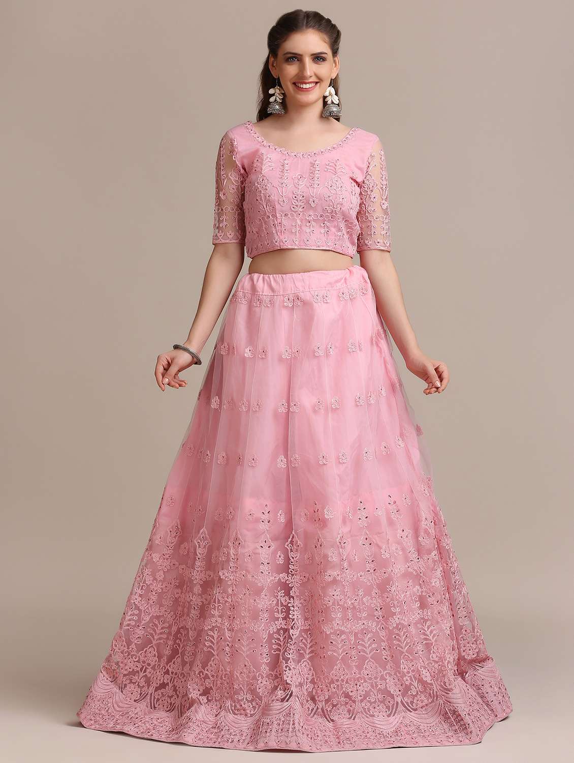 Tonal Embroidered Flared Lehenga