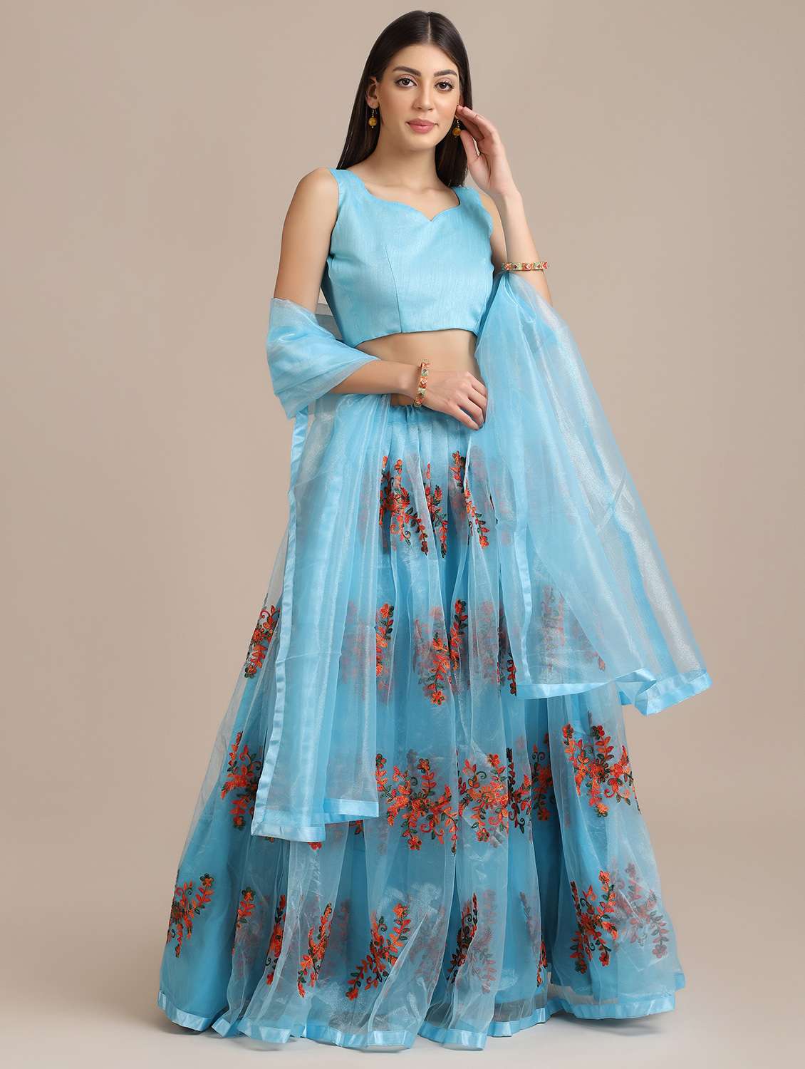 turquoise flared lehenga with dupatta