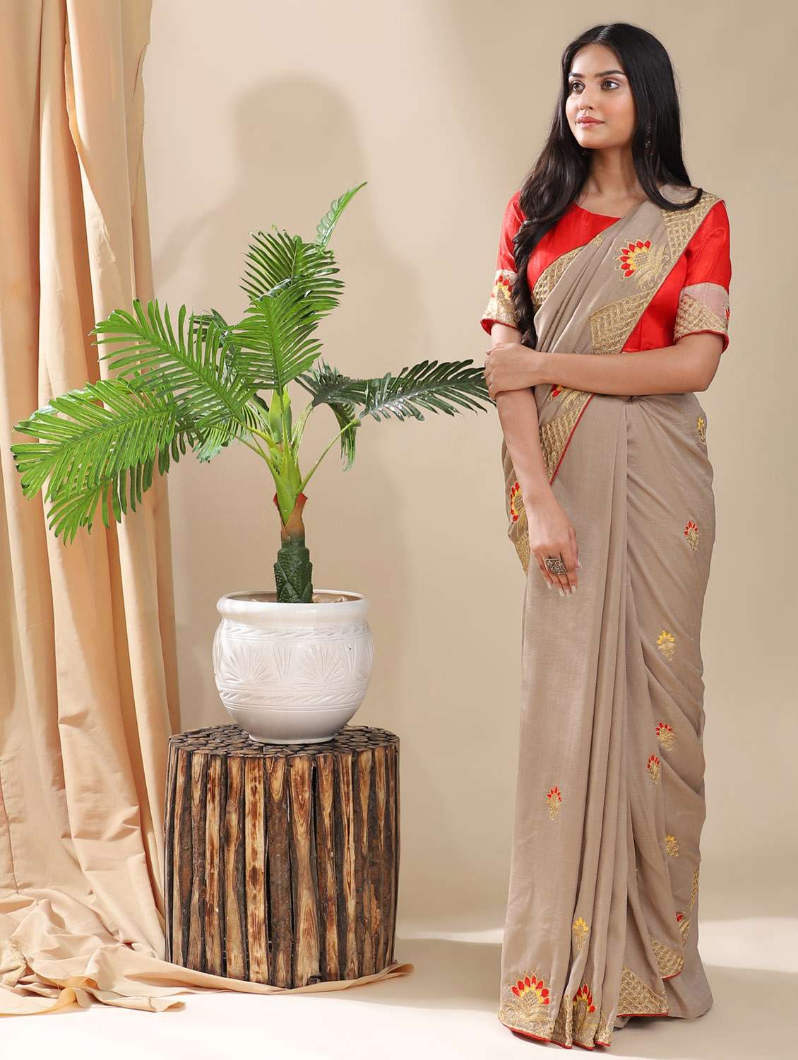 women's embroidered saree with blouse