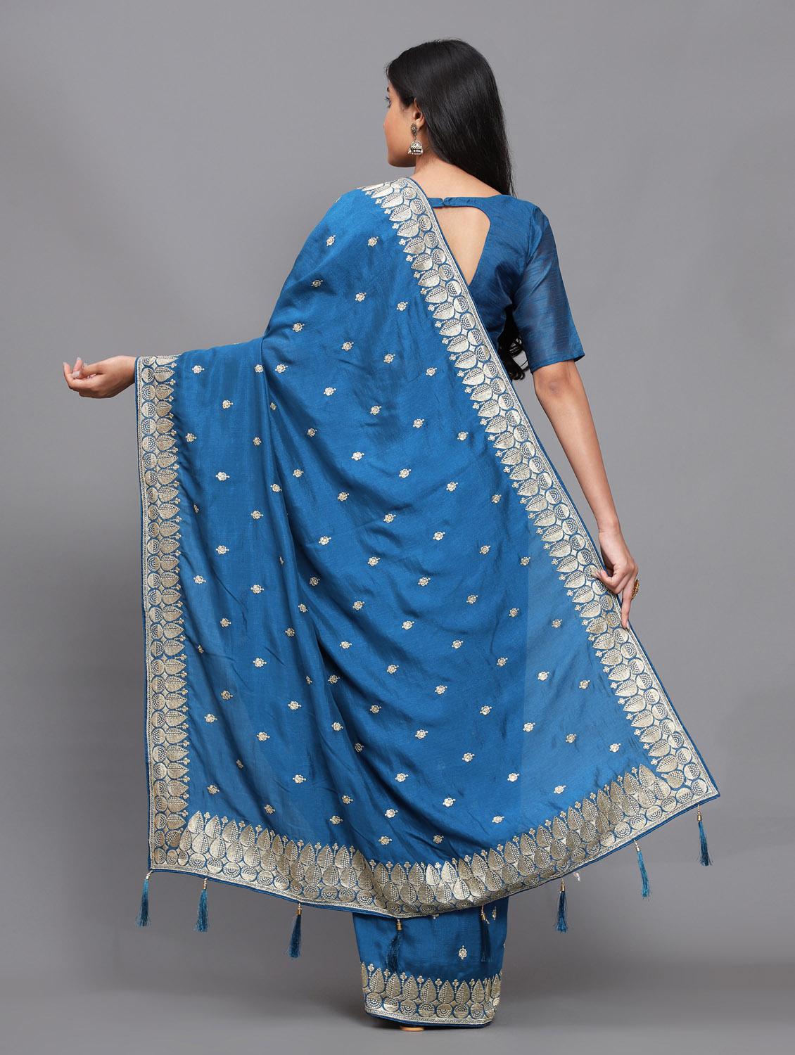zari work embroidered saree with blouse - 18448520 - Standard Image - 2