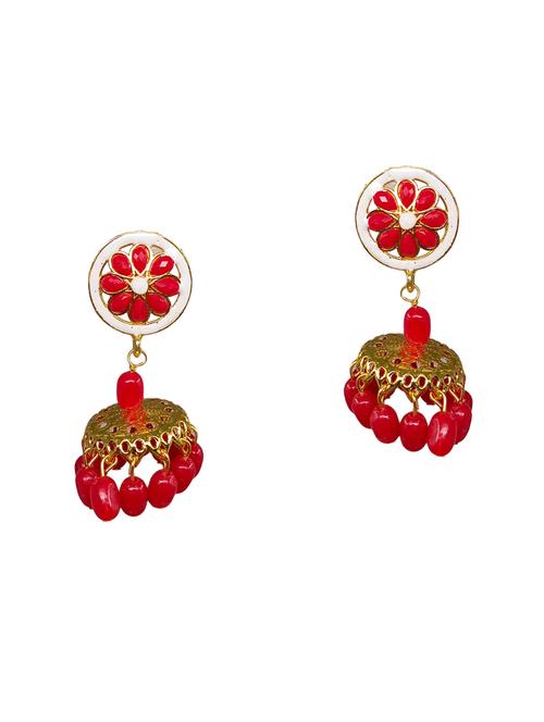 red gold plated jhumka earring - 18448605 - Standard Image - 0