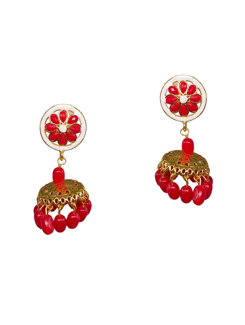 red gold plated jhumka earring - 18448605 - Zoom Image - 0