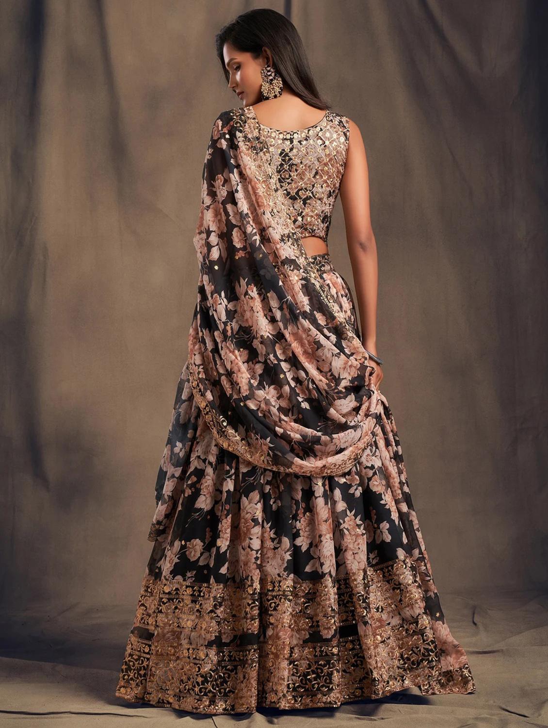 black embroidered semi-stitched flared lehenga choli set with dupatta - 18448693 - Standard Image - 2