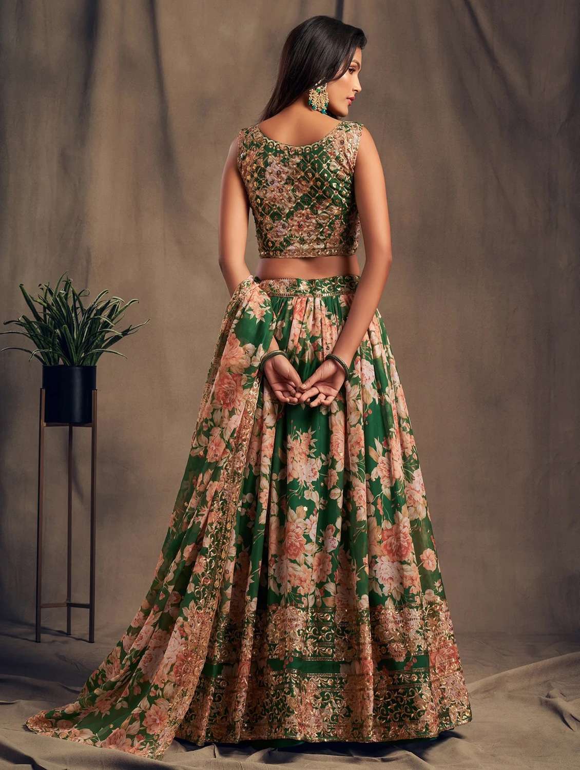 green embroidered semi-stitched flared lehenga choli set with dupatta - 18448696 -  Standard Image - 2