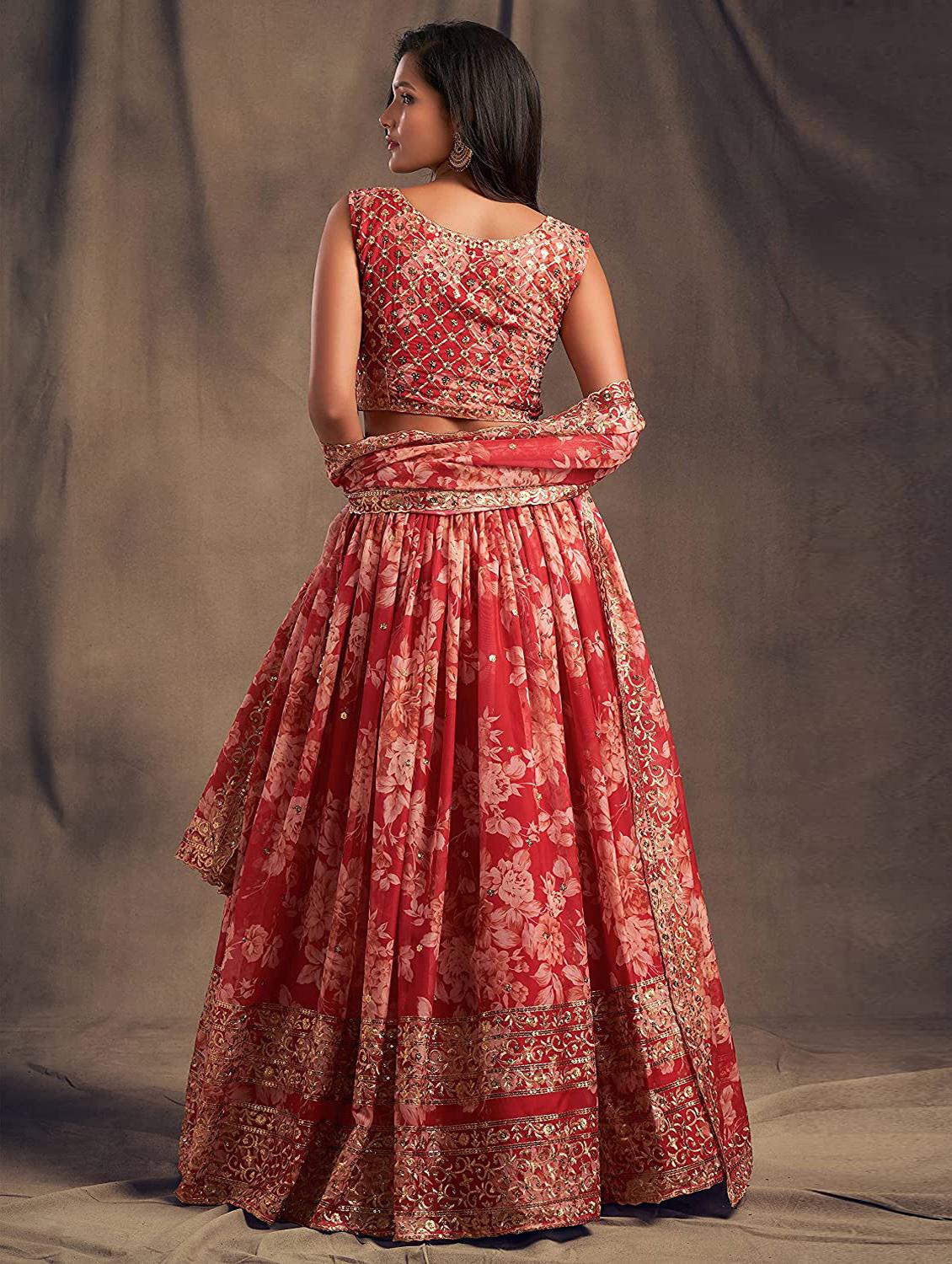red embroidered semi-stitched flared lehenga choli set with dupatta - 18448698 - Standard Image - 2