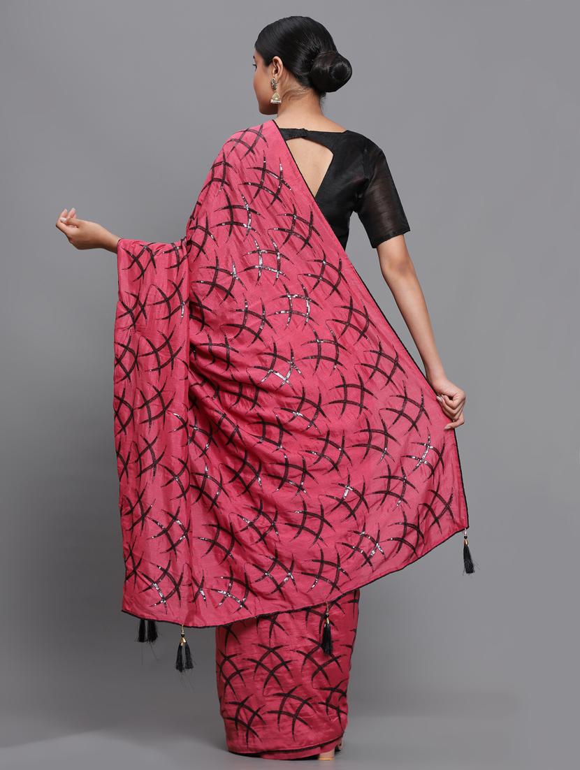 contrast piping embroidered saree with blouse - 18448860 - Standard Image - 2