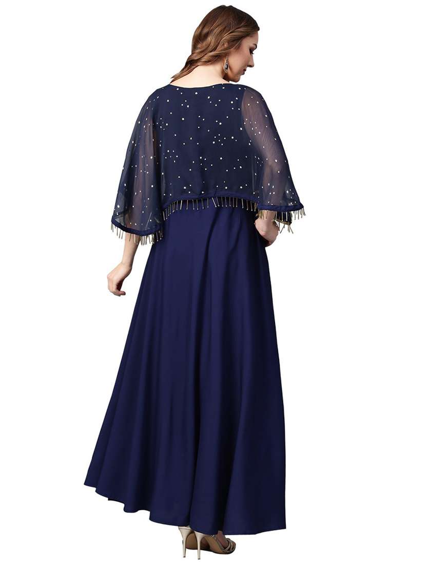 navy blue applique work layered ethnic dress - 18449137 -  Standard Image - 2