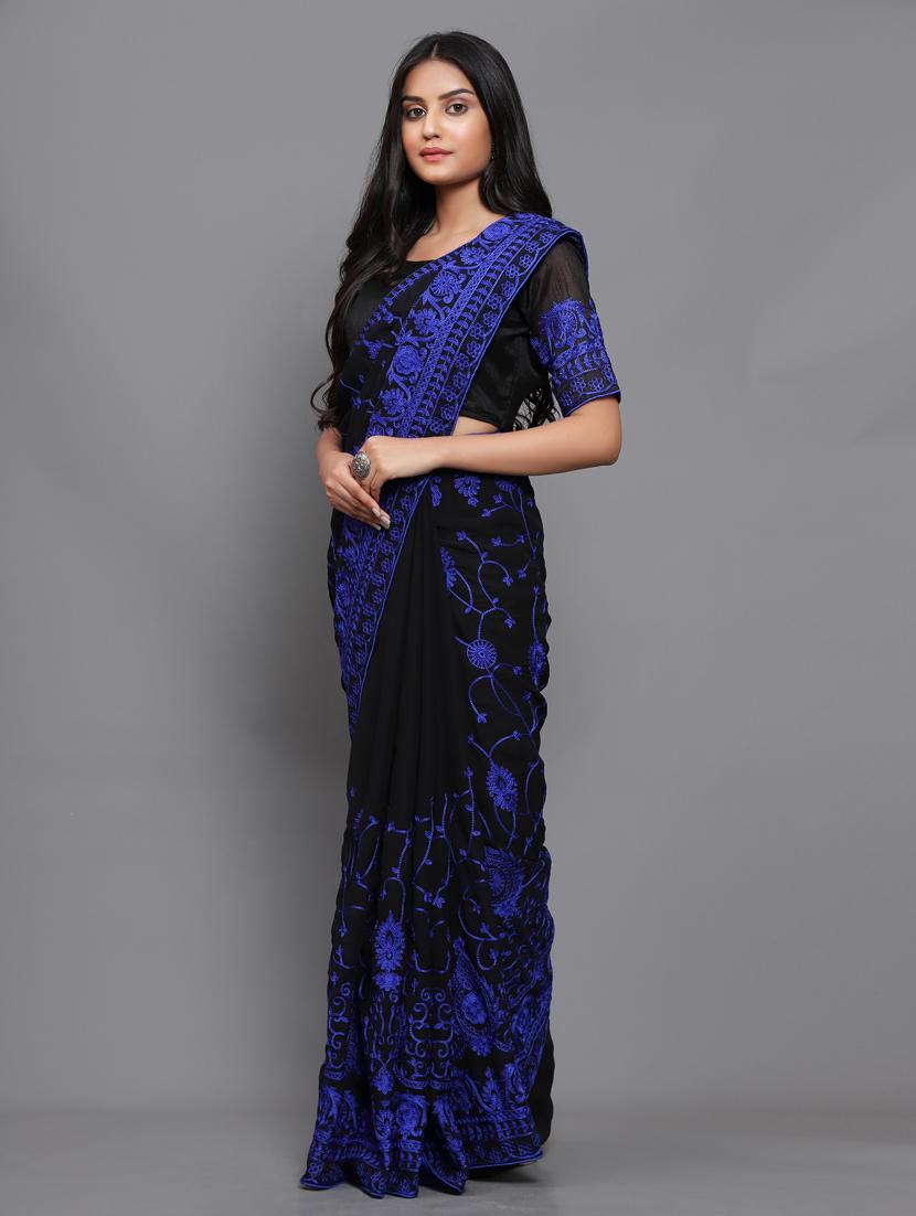 black embroidered saree with blouse - 18449229 - Standard Image - 2