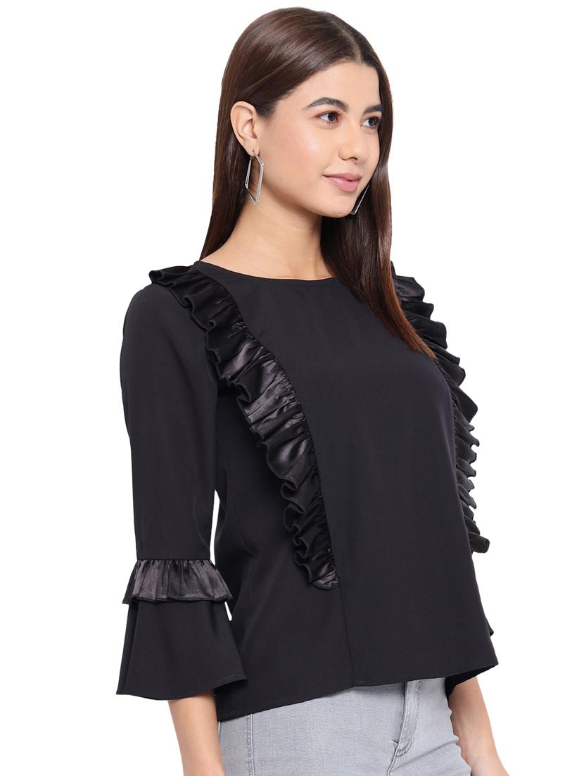 women's ruffle round neck top - 18450162 - Standard Image - 2