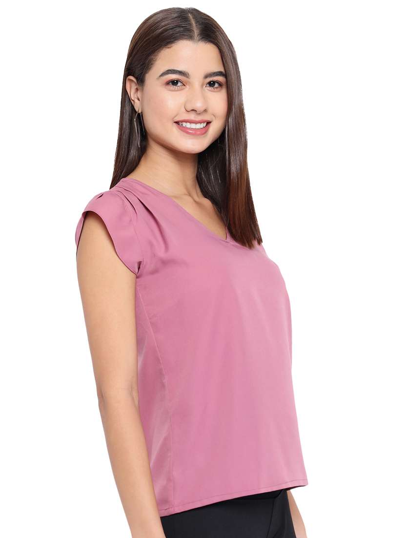 women's straight v neck top - 18450171 - Standard Image - 2