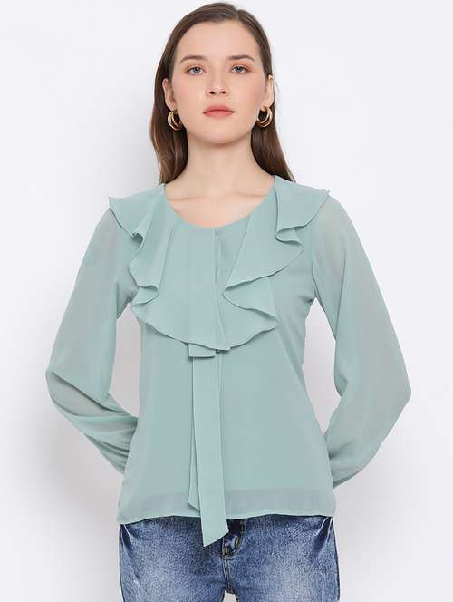 women's blouson round neck top - 18450202 - Standard Image - 0
