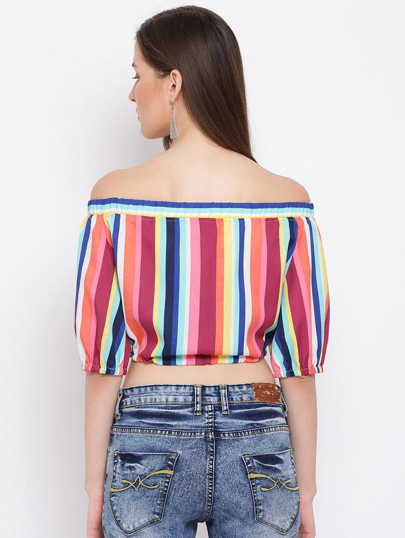 off shoulder striped regular top - 18450206 - Standard Image - 2