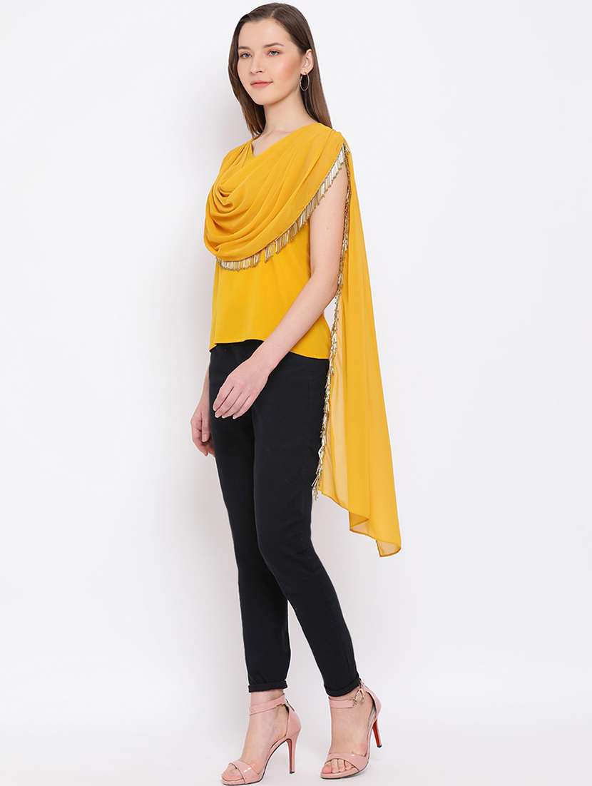 draped style solid regular top - 18450210 - Standard Image - 2