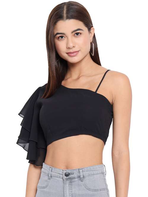 women's crop single shoulder top - 18450211 - Standard Image - 0