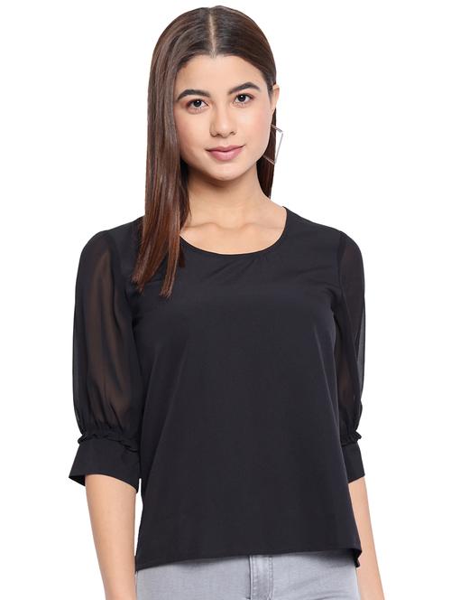 women black round neck solids top - 18450228 -  Standard Image - 0