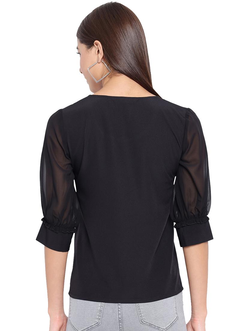 women black round neck solids top - 18450228 - Standard Image - 2