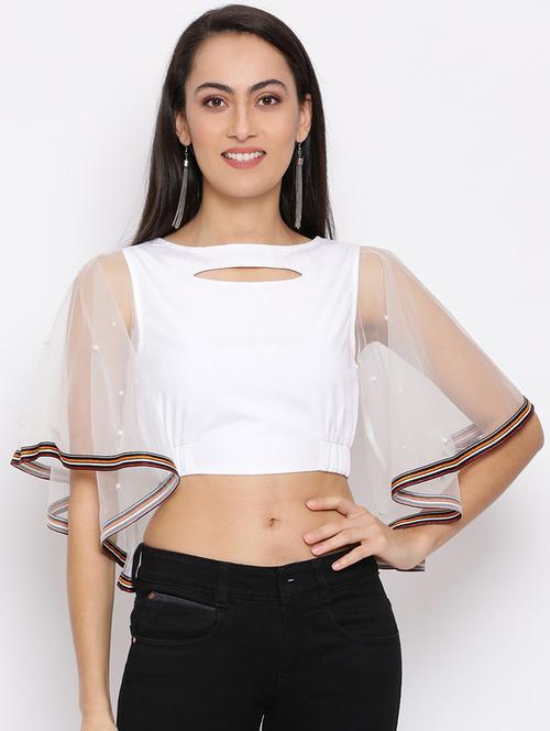 women's crop round neck top - 18450236 - Standard Image - 0