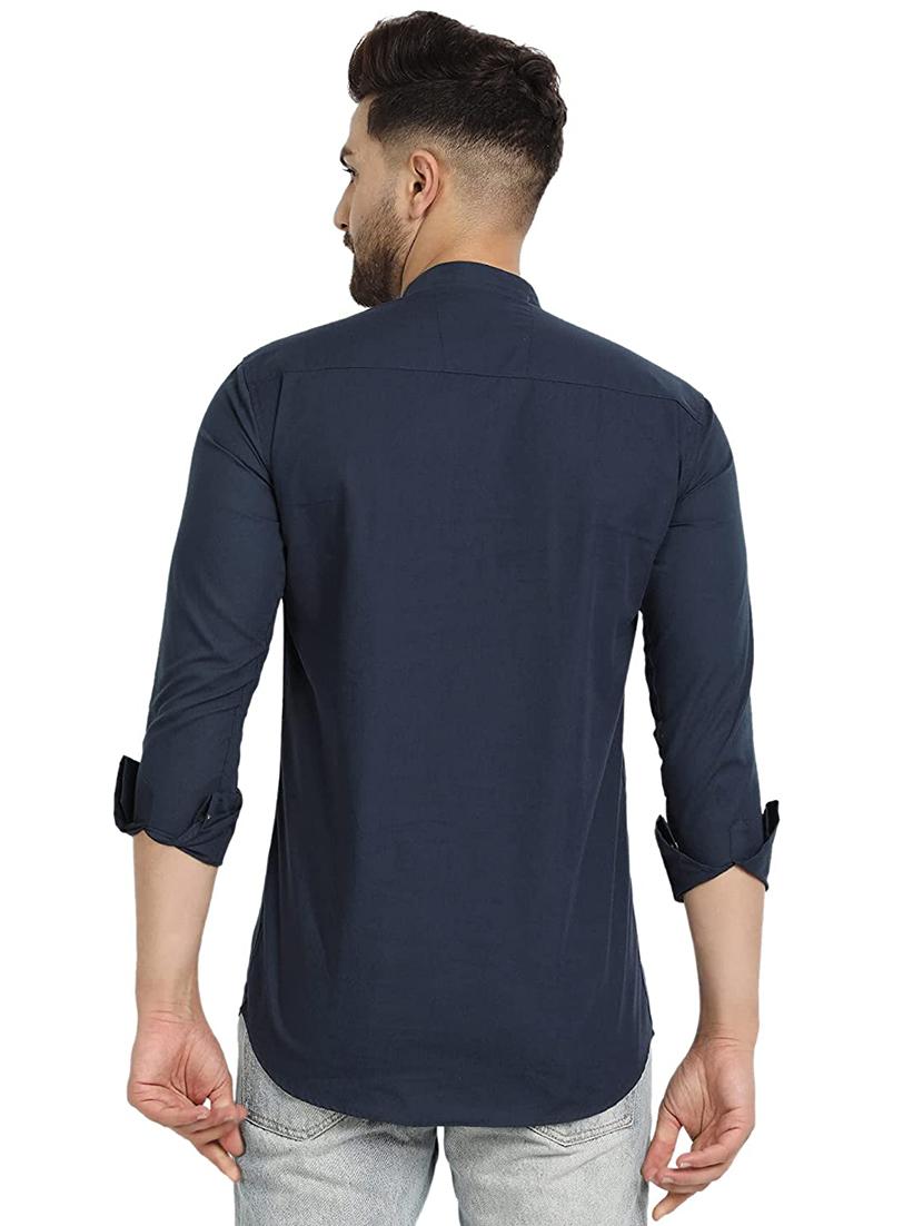 men navy blue solid short kurta - 18450603 - Standard Image - 2