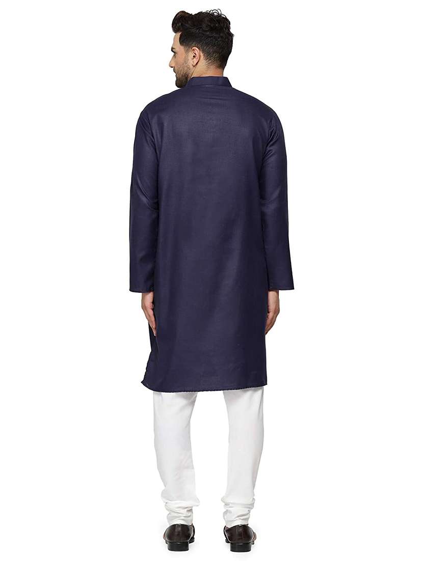 navy blue solid long kurta - 18450697 - Standard Image - 2