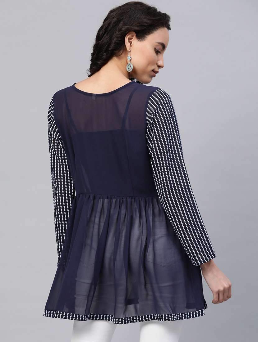 navy printed flared kurti - 18450916 -  Standard Image - 2